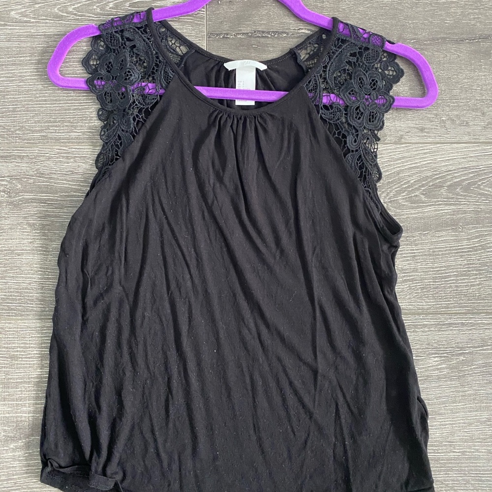 Black shirt with lace shoulder detailing